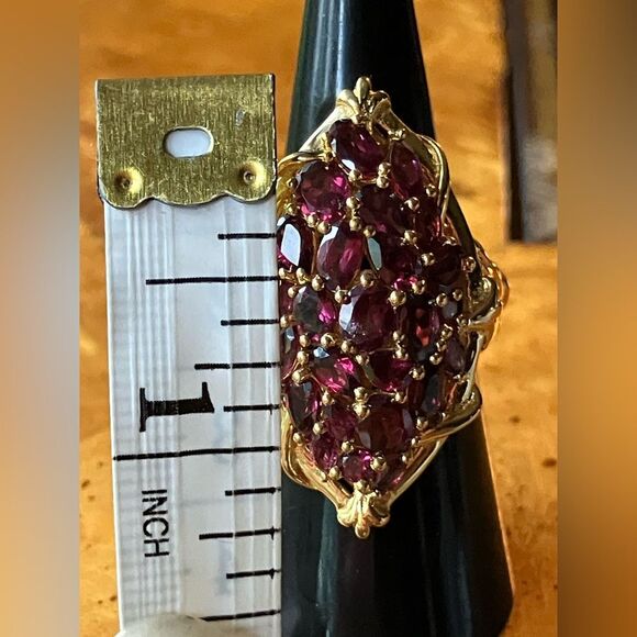 Natural Rhodolite Garnet Sterling Silver Cocktail Ring Size 6.75 - Picture 7 of 9